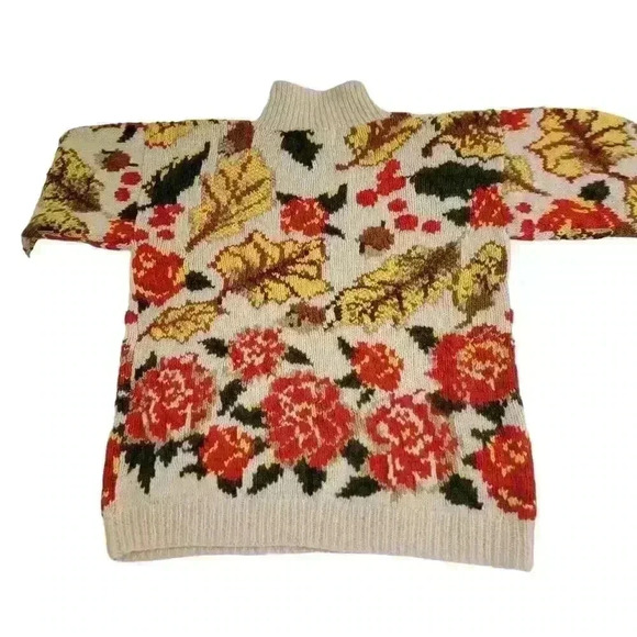 Vtg The Eagles Eye Sweater Hand Knit Womens Medium Fall Leaves Autumn - Picture 6 of 14